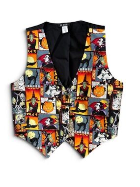 Vintage 111 Main Halloween Vest Dracula Witch Black Cat Pumpkin LARGE